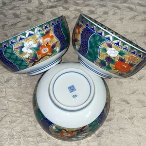 Arita ware JAPAN gold colordyed brocade flower pattern Ko-Imari rice bowls!RARE